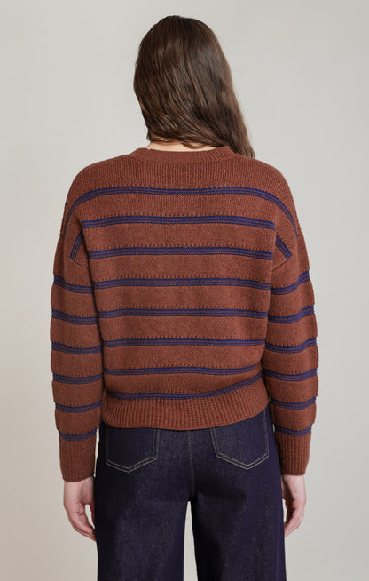 Dex Stripe Crewneck Sweater - Rustic Brown & Blue
