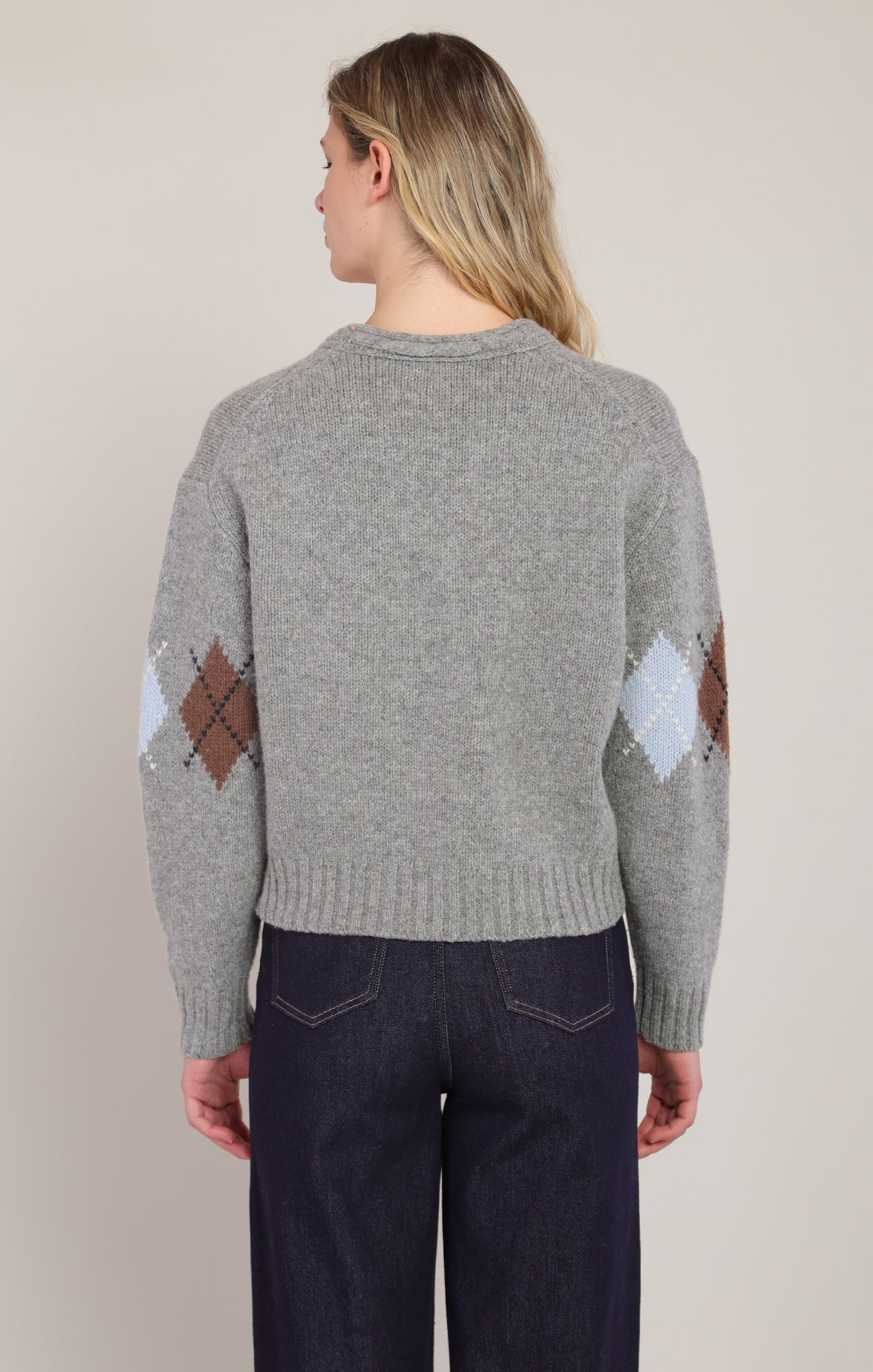 Dex Argyle Sweater Top - Medium Grey Mix
