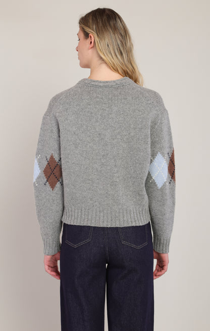 Dex Argyle Sweater Top - Medium Grey Mix