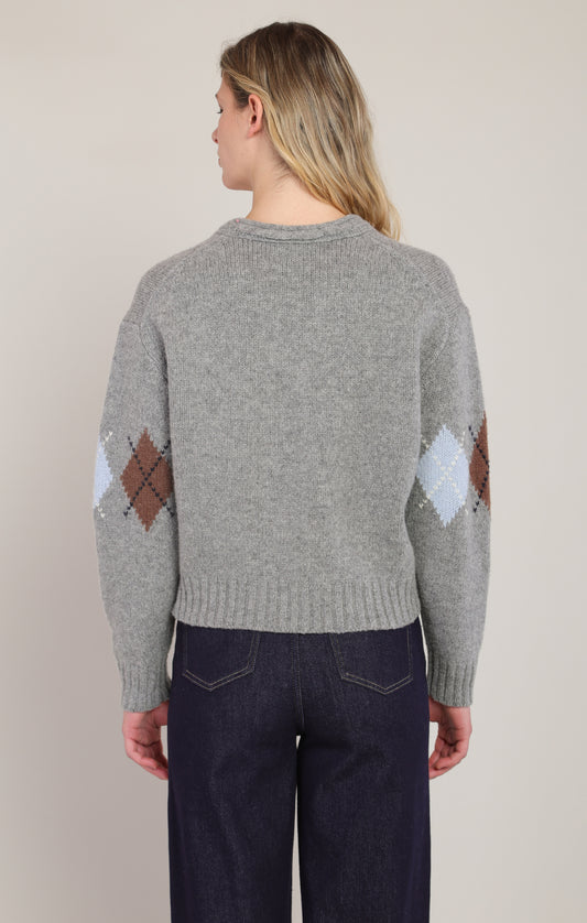 Dex Argyle Sweater Top - Medium Grey Mix