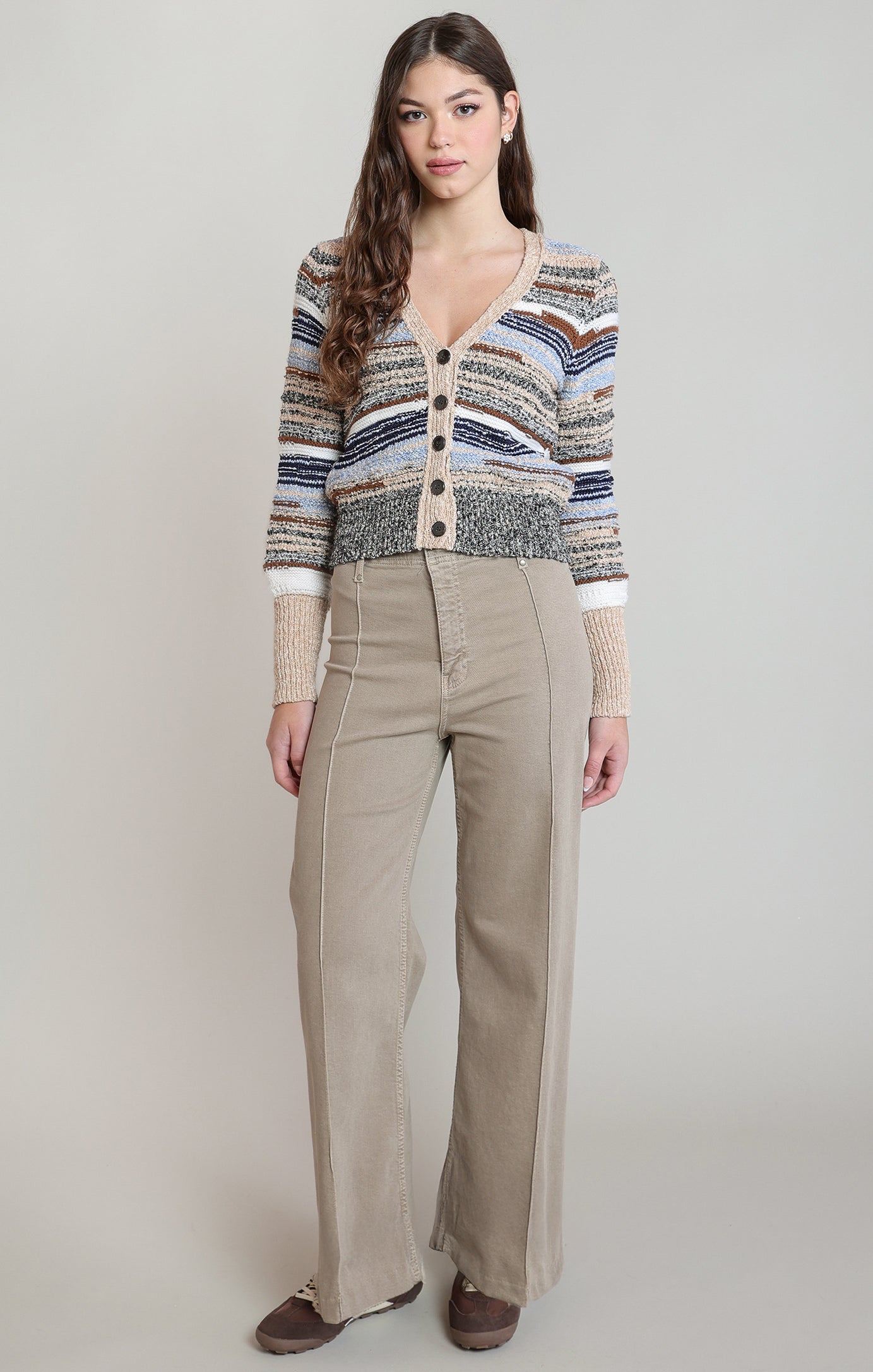 Dex Melange Striped Cardigan - Ecru & Navy Stripe