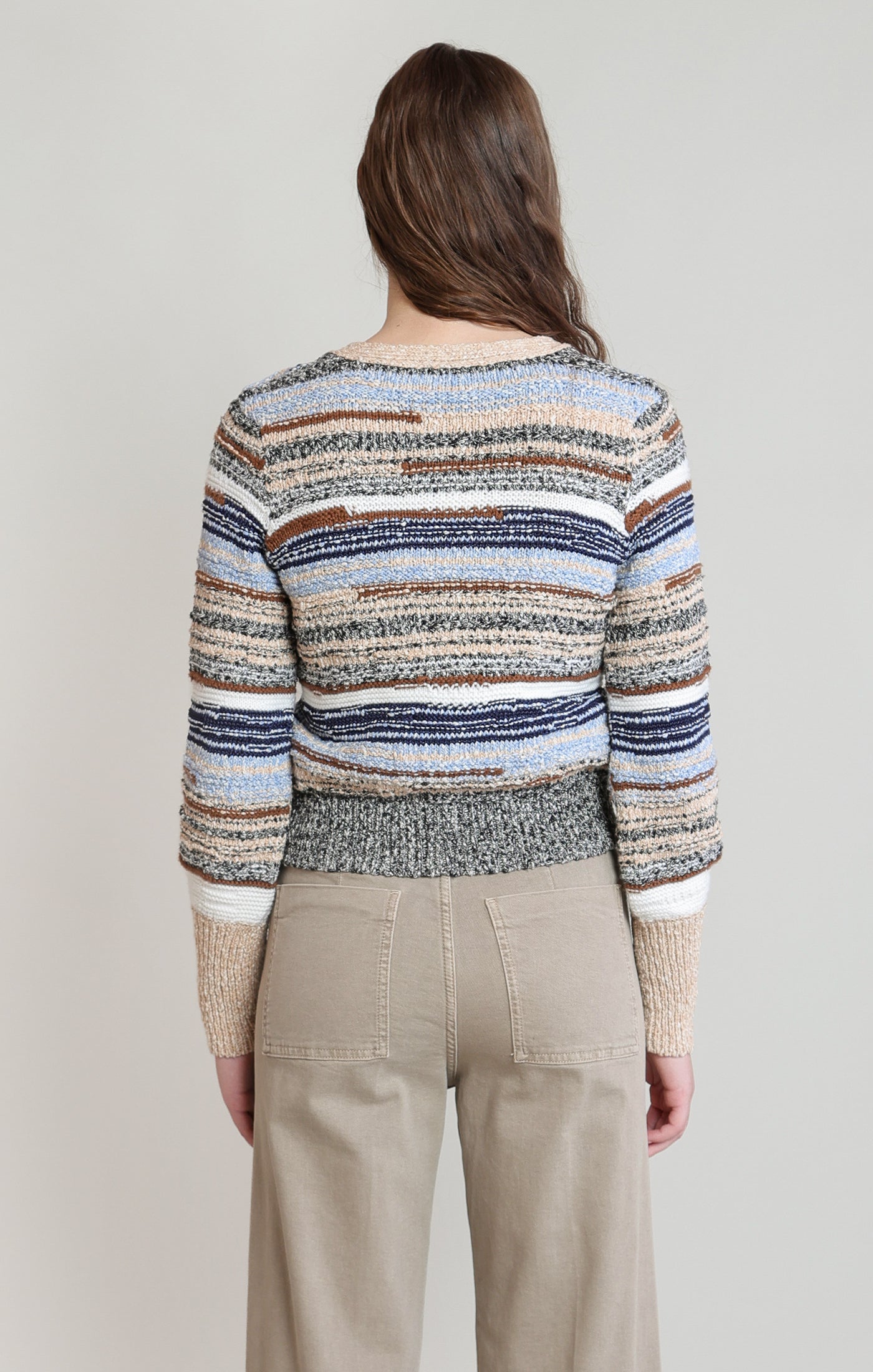 Dex Melange Striped Cardigan - Ecru & Navy Stripe