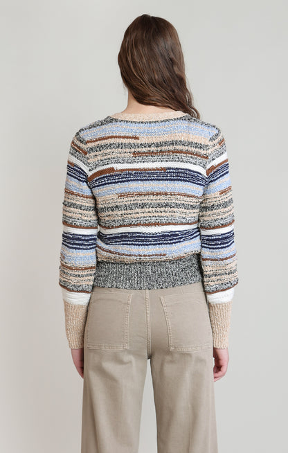 Dex Melange Striped Cardigan - Ecru & Navy Stripe