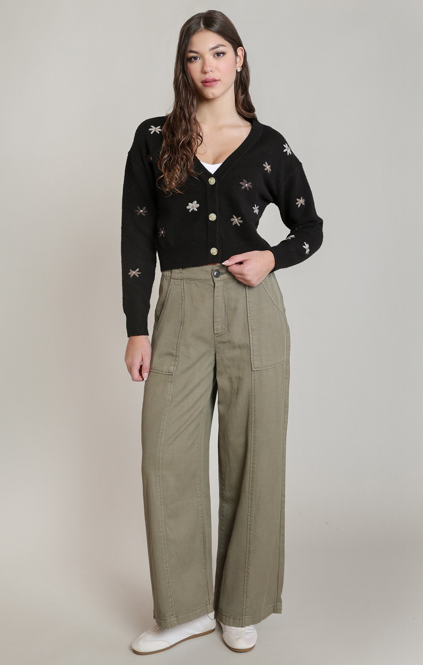 Dex Embroidered Flower Cardigan - Black