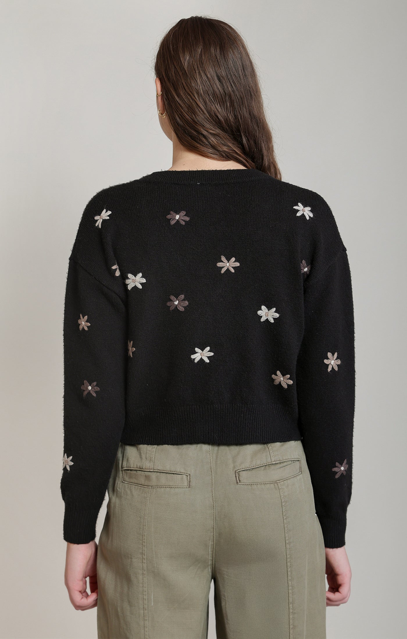 Dex Embroidered Flower Cardigan - Black