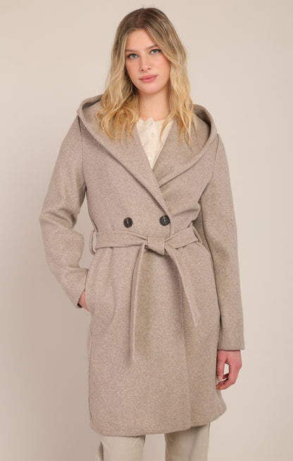 Dex Belted Hooded Coat - Stone