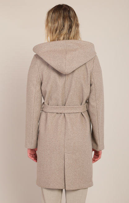 Dex Belted Hooded Coat - Stone
