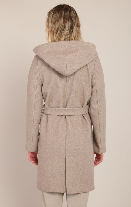 Dex Belted Hooded Coat - Stone