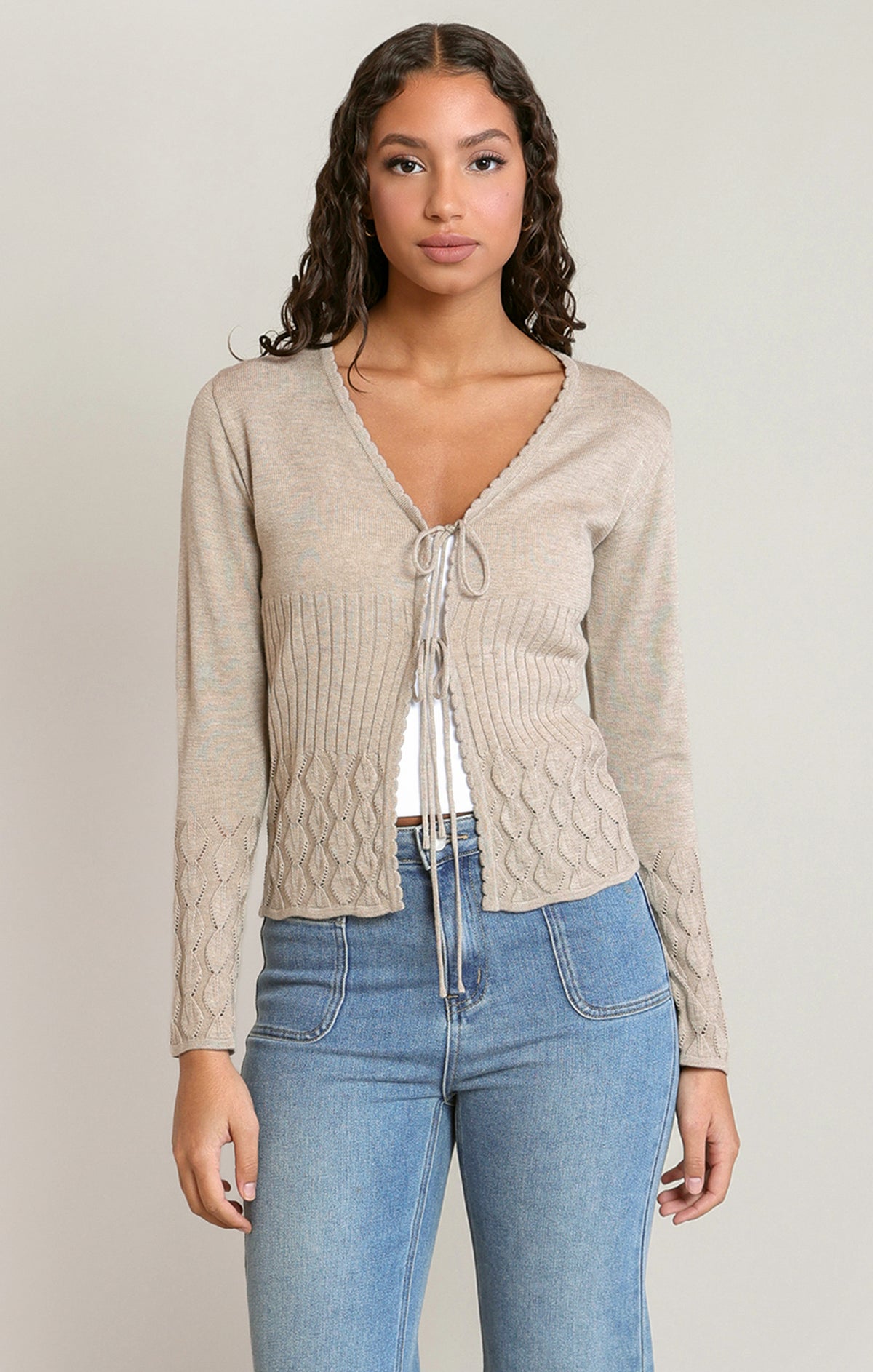 Dex Front Tie Cardigan - Oatmeal