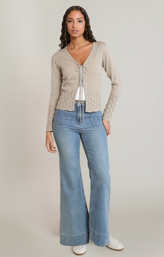 Dex Front Tie Cardigan - Oatmeal