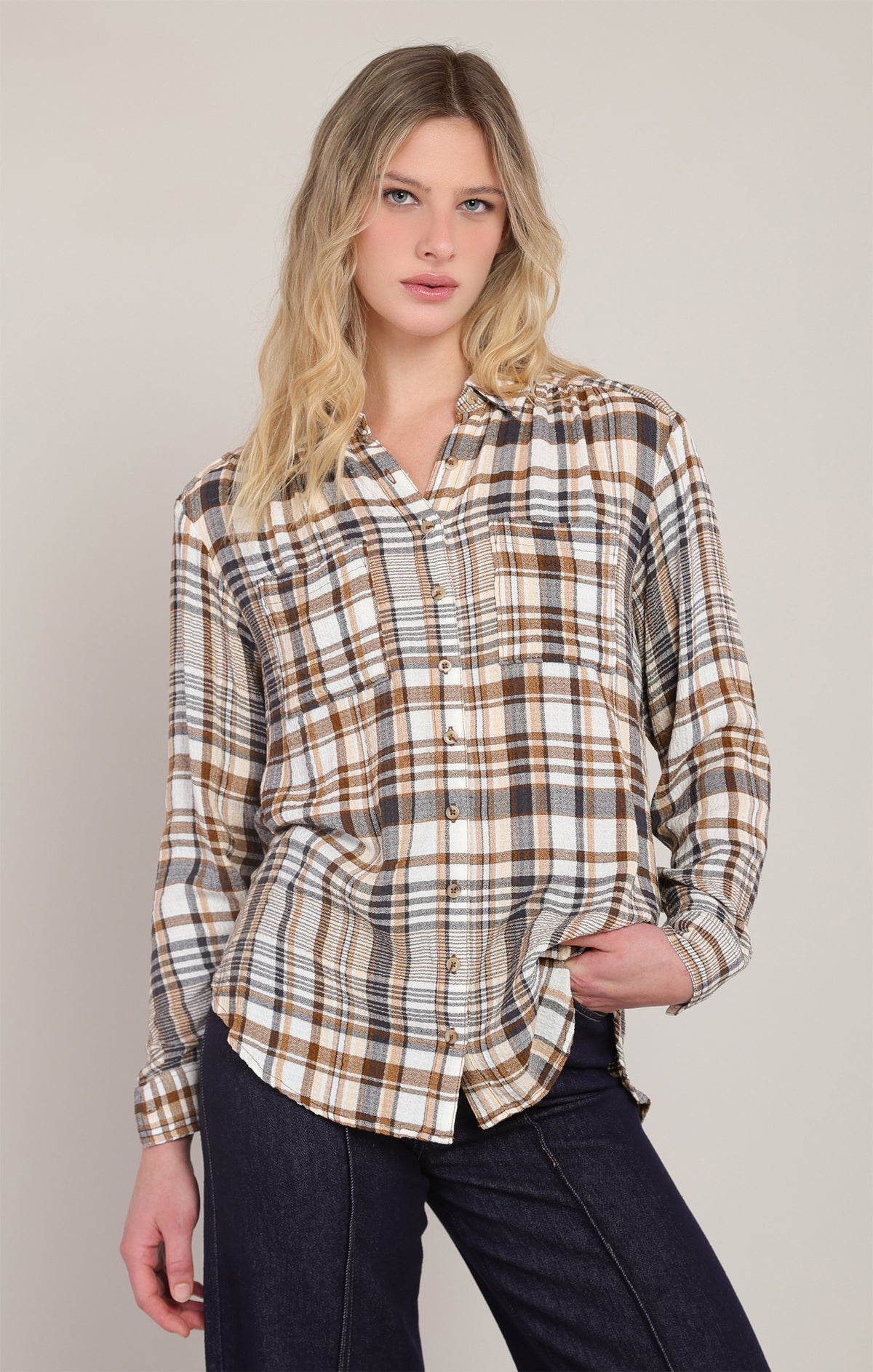 Dex Plaid Shirt - Brown & Navy Plaid