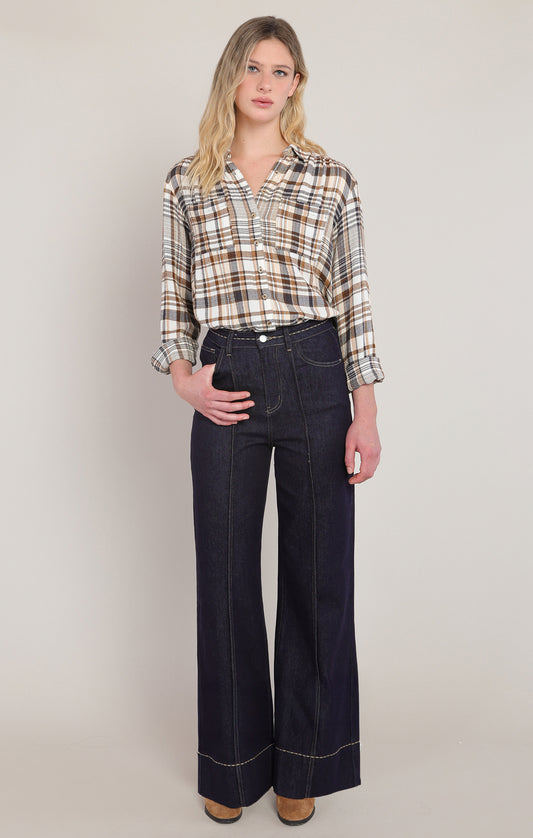 Dex Plaid Shirt - Brown & Navy Plaid