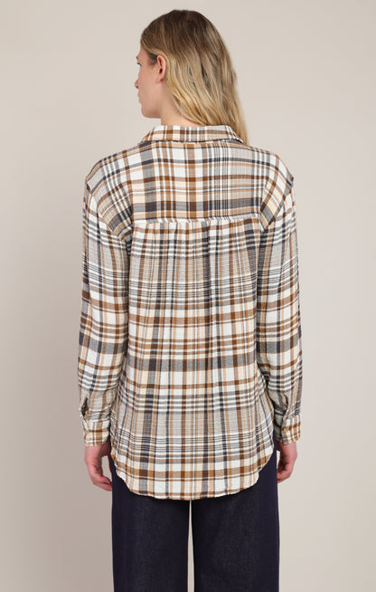 Dex Plaid Shirt - Brown & Navy Plaid