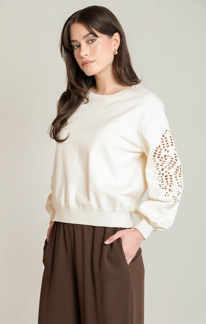 Dex Embroidered Sweater Top - Ecru