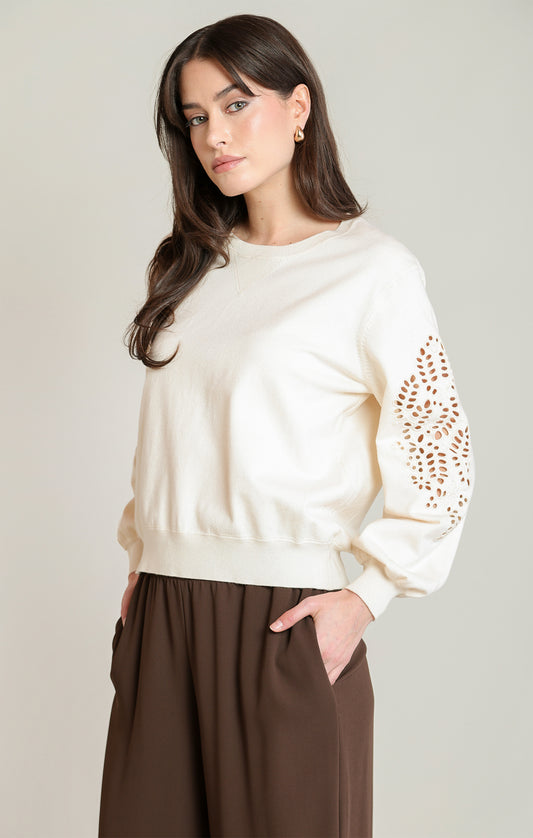 Dex Embroidered Sweater Top - Ecru