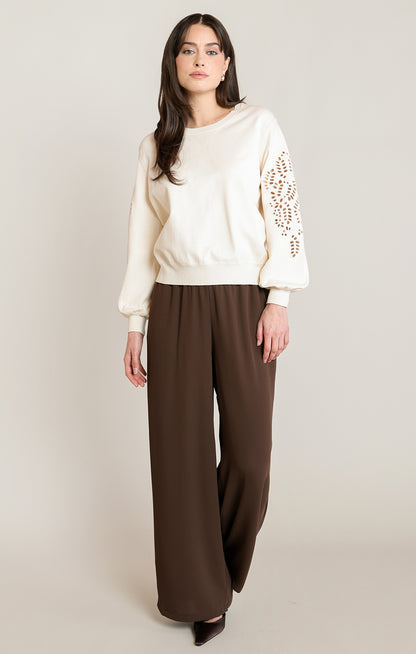 Dex Embroidered Sweater Top - Ecru