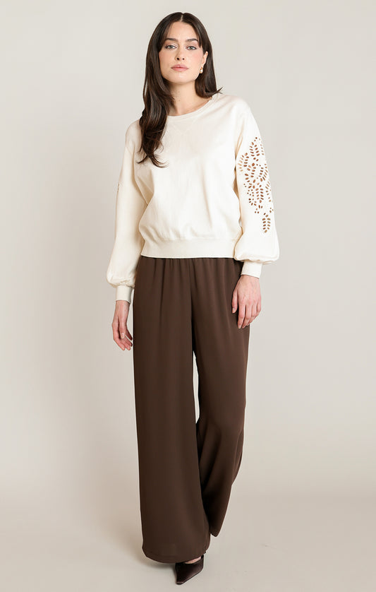 Dex Embroidered Sweater Top - Ecru