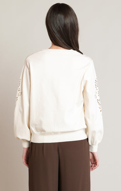 Dex Embroidered Sweater Top - Ecru