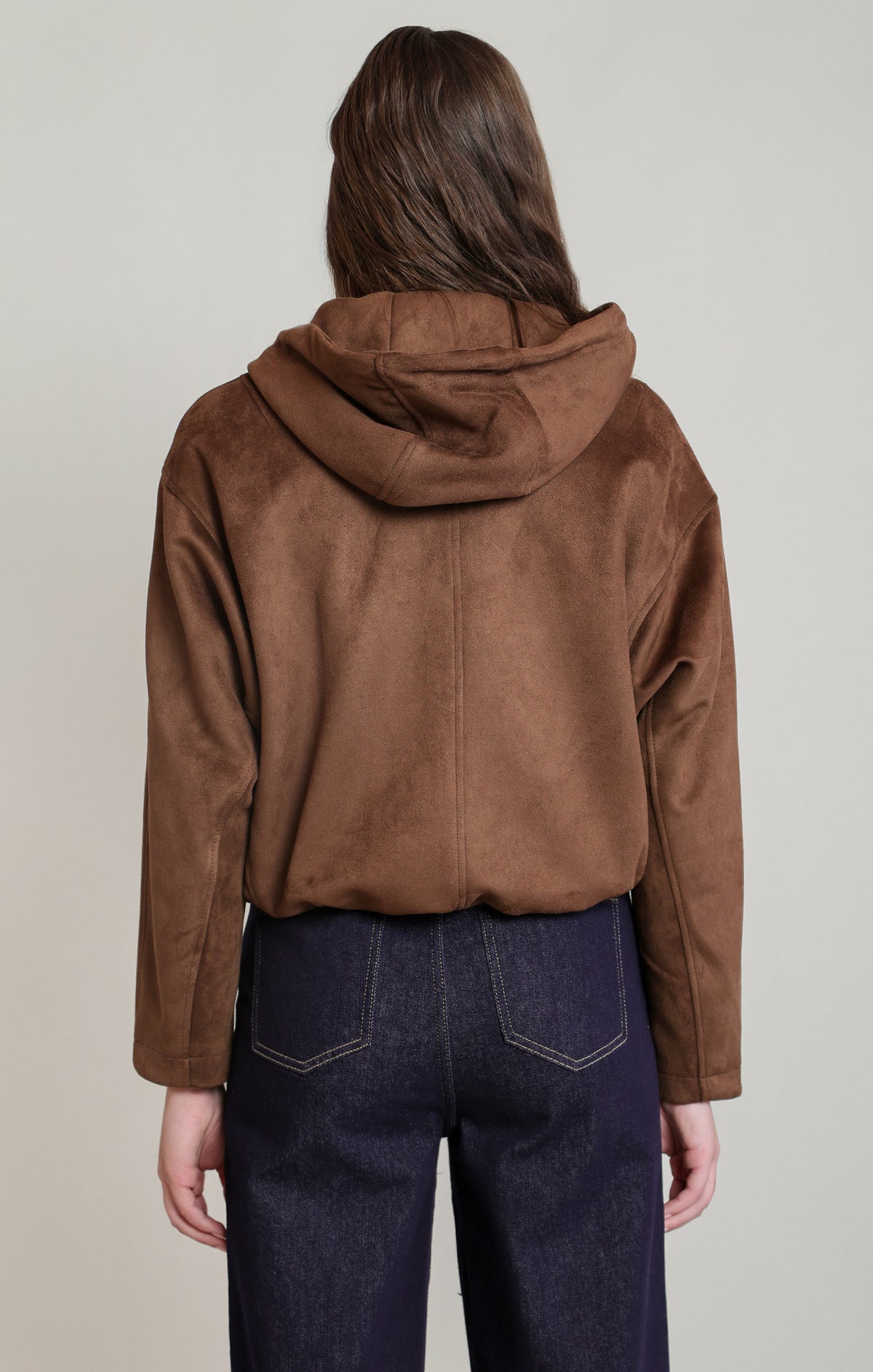 Dex Faux Suede Hooded Bomber - Brown