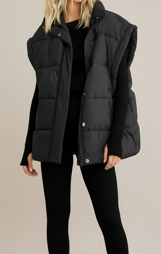 Dex Quilted Boxy Vest - Black