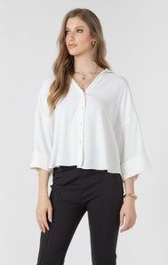 Black Tape Cuffed Button Front Blouse - Vanilla