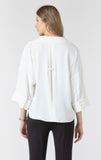 Black Tape Cuffed Button Front Blouse - Vanilla