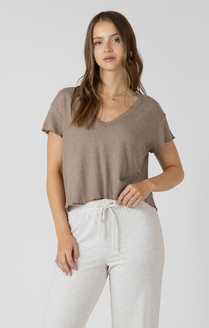 Dex Lace Trim Waffle Top - Mocha Heather