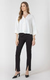 Black Tape Cuffed Button Front Blouse - Vanilla