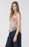 Black Tape Flowy Button Front Blouse - Flower Patch