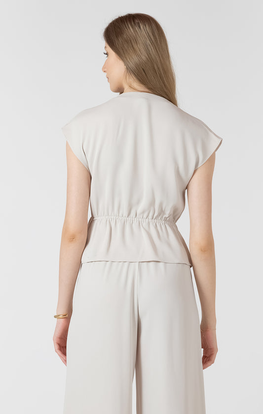 Dex Drapey Wrap Top - Matte Pearl