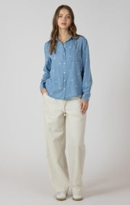 Dex Plus Embroidered Button Front Shirt - Blue & White Floral