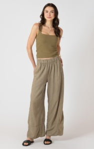 Dex Wide Leg Linen Pant - Faded Olive