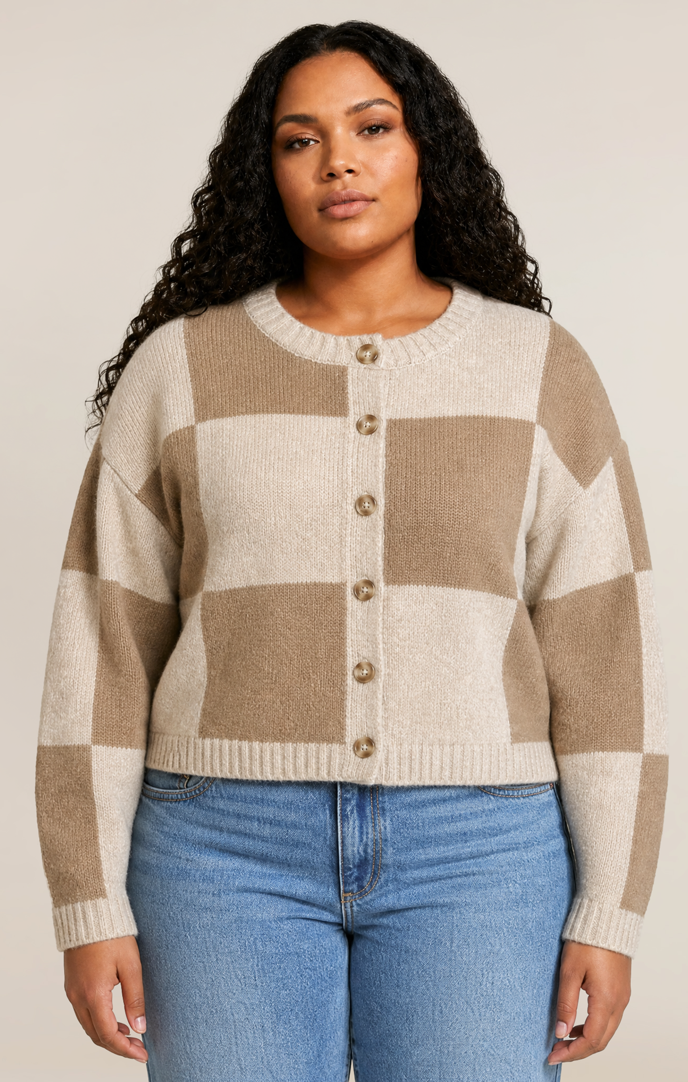 Dex Colorblock Cardigan Plus - Light Heather Taupe