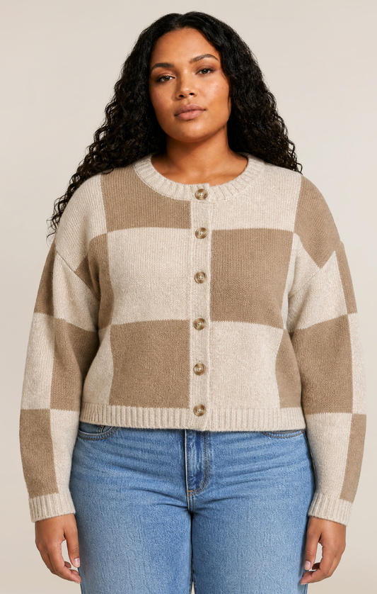 Dex Colorblock Cardigan Plus - Light Heather Taupe