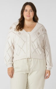 Dex Plus Embroidered Pointelle Cardigan - Natural Florals