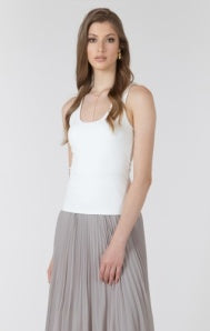 Black Tape Scoopneck Tank - White