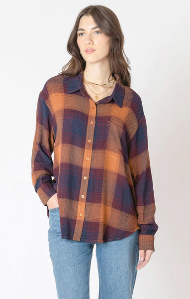 Dex Plus Plaid Shirt - Plum and Orange