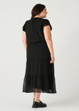 Dex Plus Ruffled Sleeve Tiered Maxi Dress - Black