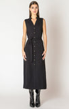 Black Tape Sleeveless Belted Shirt Dress - Black