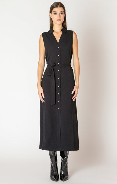 Black Tape Sleeveless Belted Shirt Dress - Black