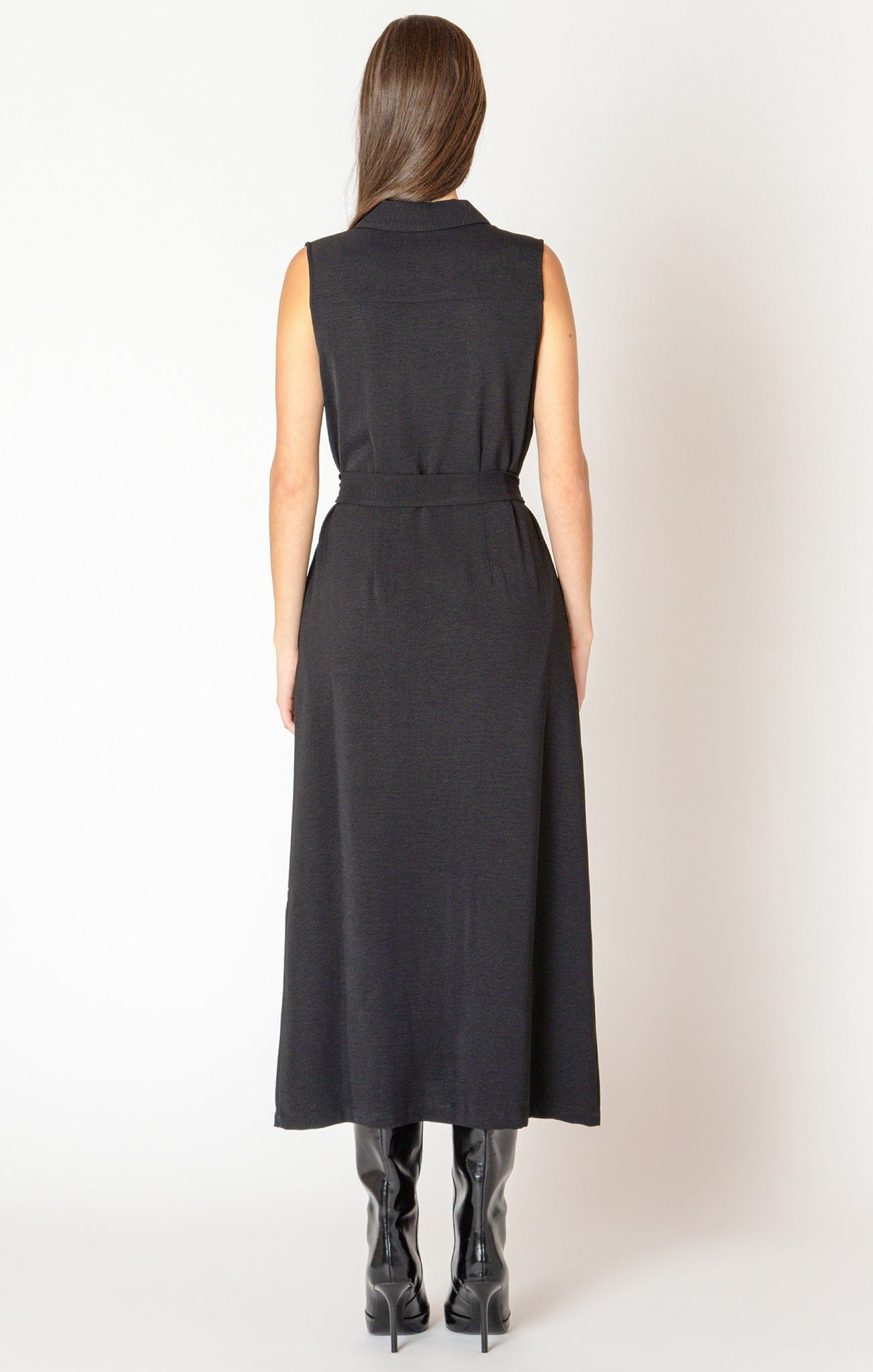 Black Tape Sleeveless Belted Shirt Dress - Black