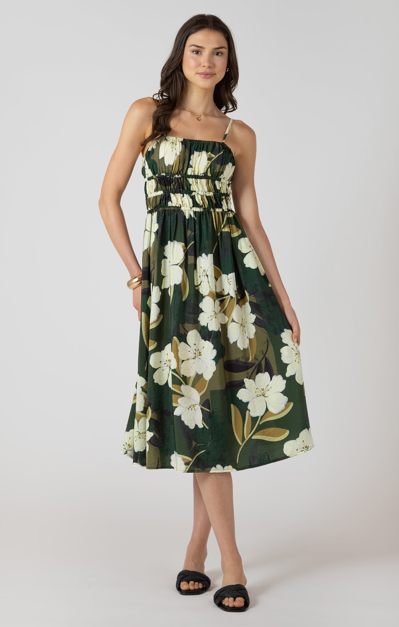 Dex Elastic Waist Midi Dress - Palm Blossom