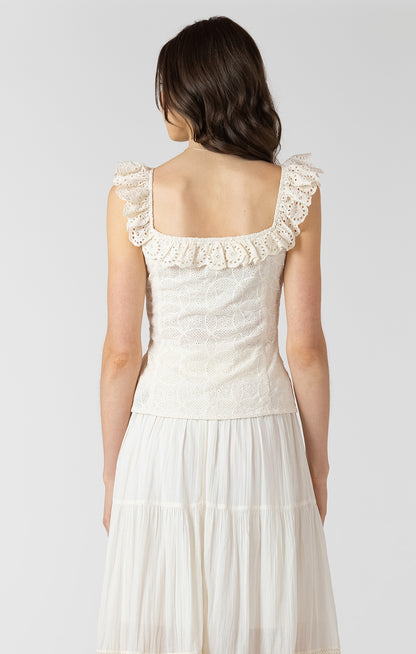 Dex Button Front Eyelet Tank -Ecru
