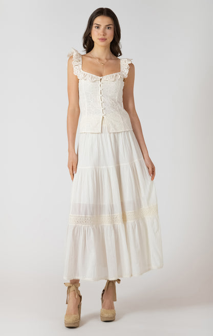 Dex Button Front Eyelet Tank -Ecru
