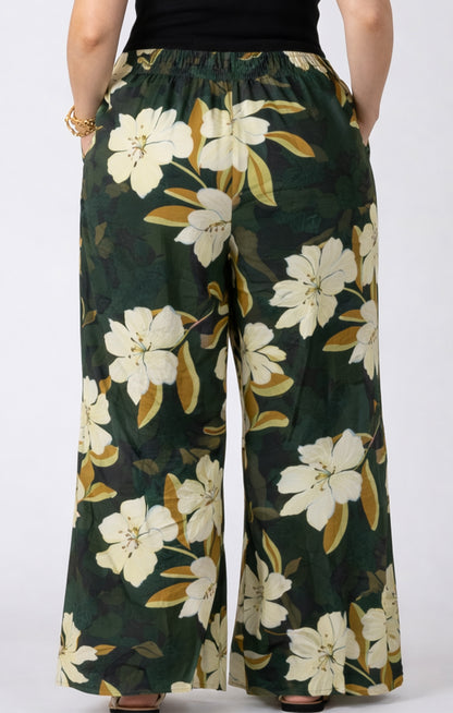 Dex Plus Wide Leg Flowy Pants - Palm Blossom