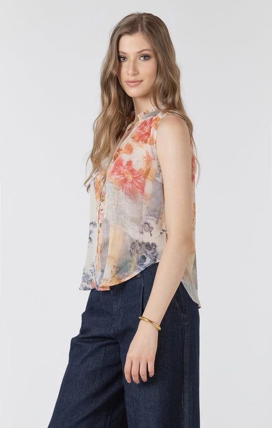 Black Tape Flowy Button Front Blouse - Flower Patch