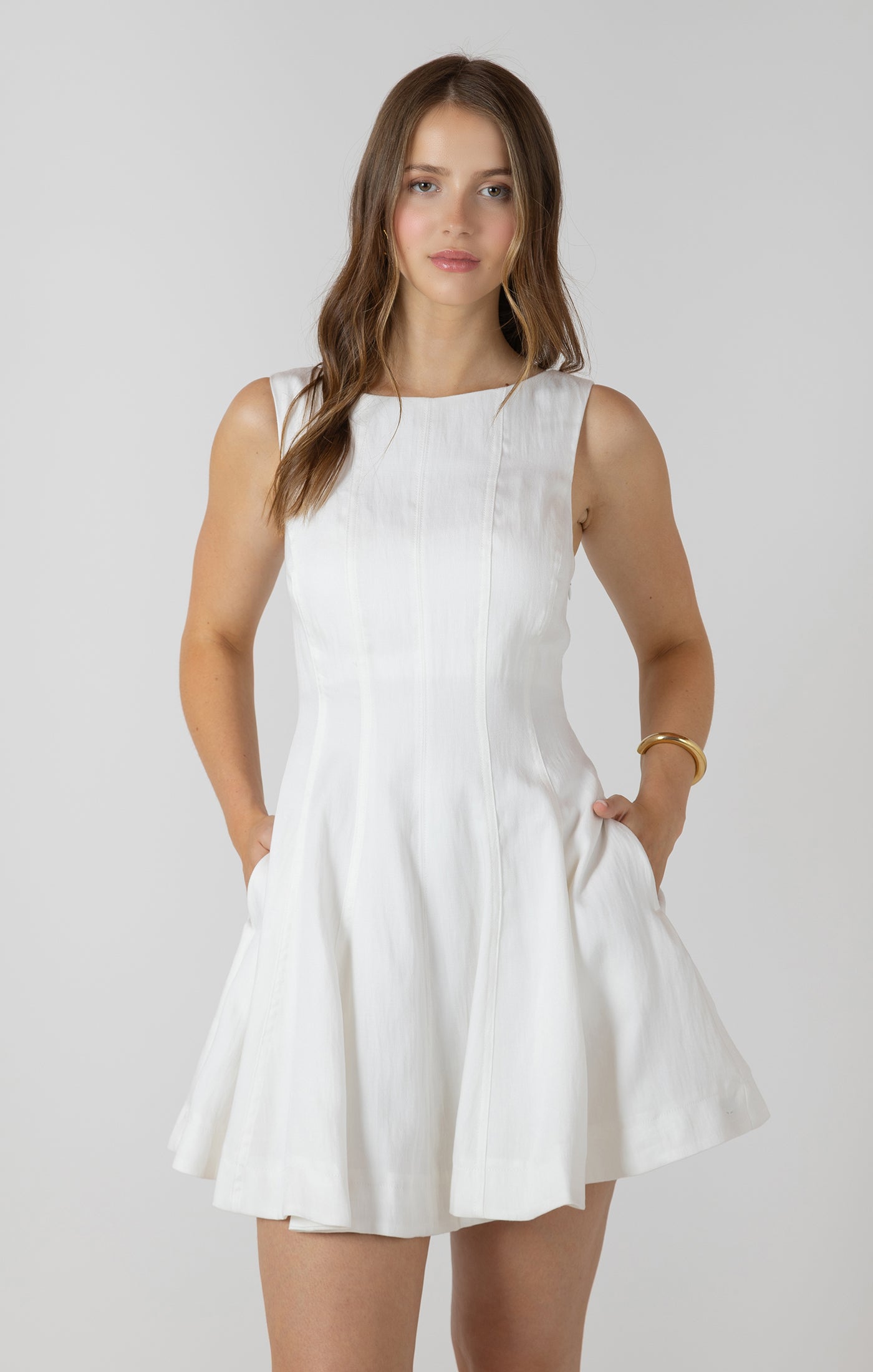 Dex Fit & Flare Panelled Mini Dress - Off-White