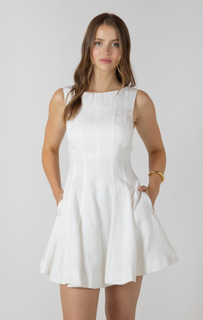 Dex Fit & Flare Panelled Mini Dress - Off-White