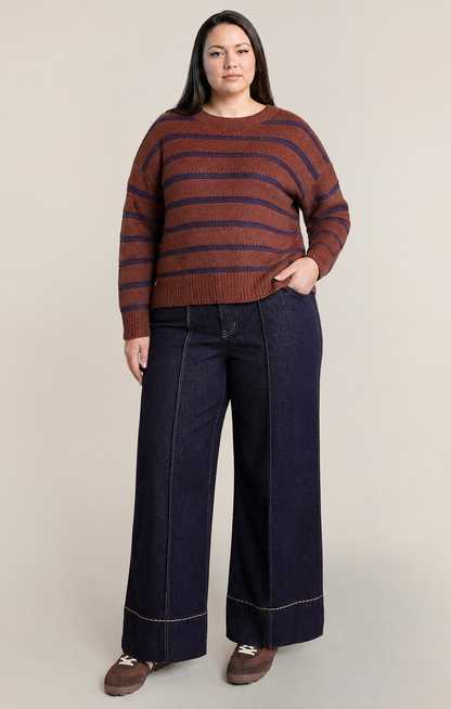 Dex Plus Stripe Crewneck Sweater - Rustic Brown & Blue