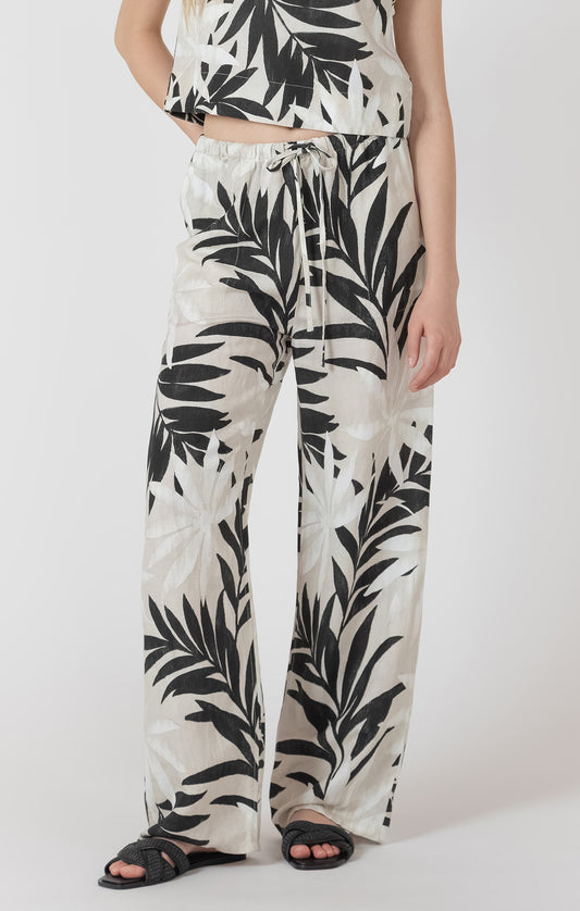 Black Tape Wide Leg Drawstring Trouser - Abstract Leaf